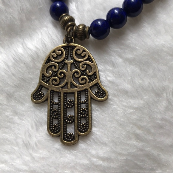 Hamsa lapis lazuli mala necklace/bracelet 6mm - Picture 5 of 6